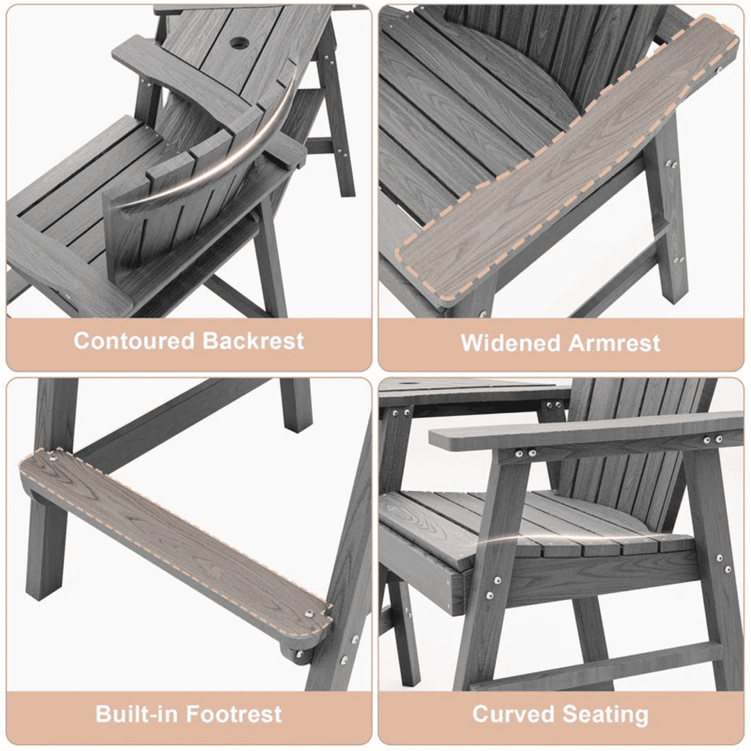 Pamapic HDPE Tall Adirondack Chair Set with Double Removable Trays
