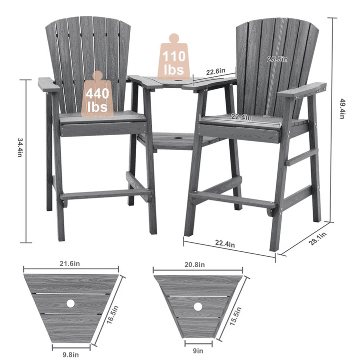 Pamapic HDPE Tall Adirondack Chair Set with Double Removable Trays