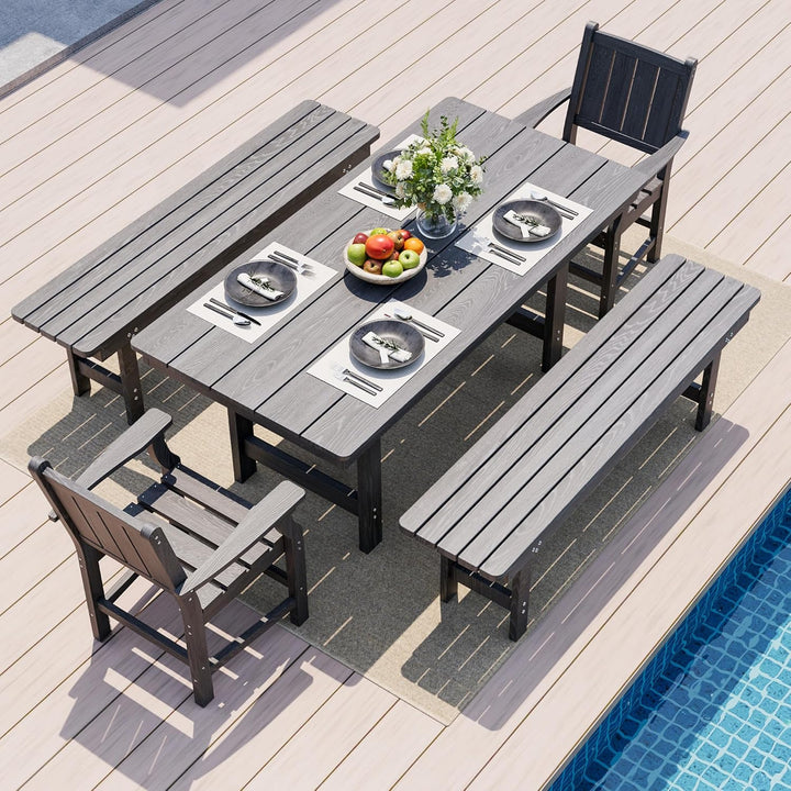 Pamapic HDPE Outdoor Dining Table and Chairs with Umbrella Hole
