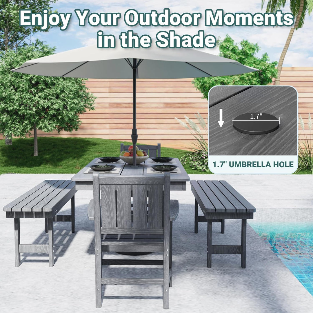 Pamapic HDPE Outdoor Dining Table and Chairs with Umbrella Hole
