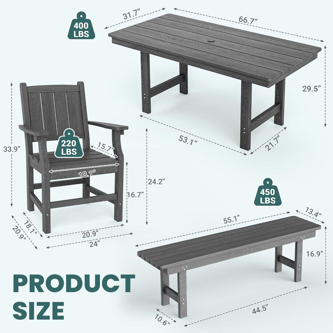 Pamapic HDPE Outdoor Dining Table and Chairs with Umbrella Hole