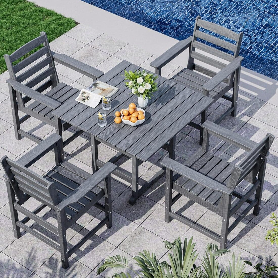 Pamapic Outdoor HDPE Patio Dining Table Set with Umbrella Hole