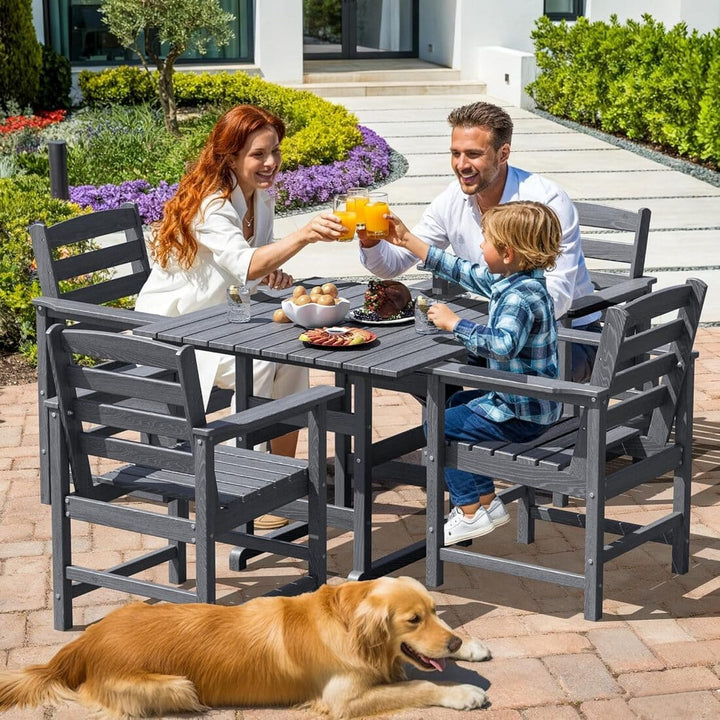 Pamapic Outdoor HDPE Patio Dining Table Set with Umbrella Hole