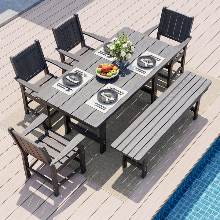Pamapic HDPE Outdoor Dining Table and Chairs with Umbrella Hole