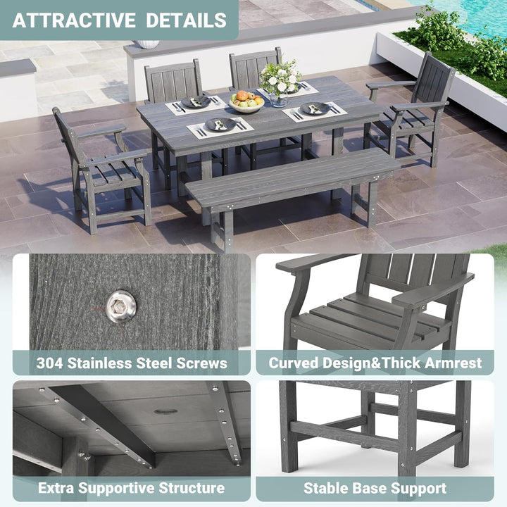 Pamapic HDPE Outdoor Dining Table and Chairs with Umbrella Hole