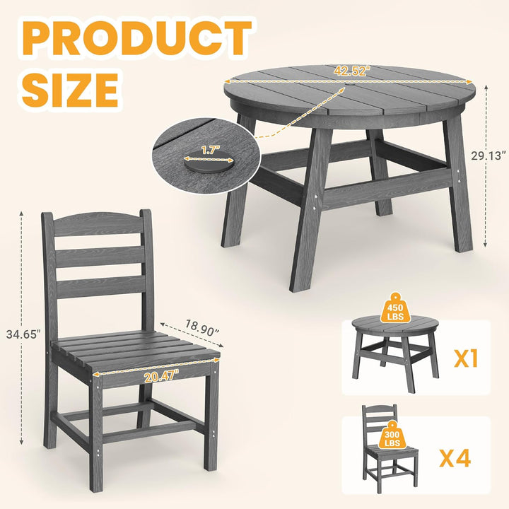 Pamapic HDPE Outdoor Dining Set (5 Pieces)