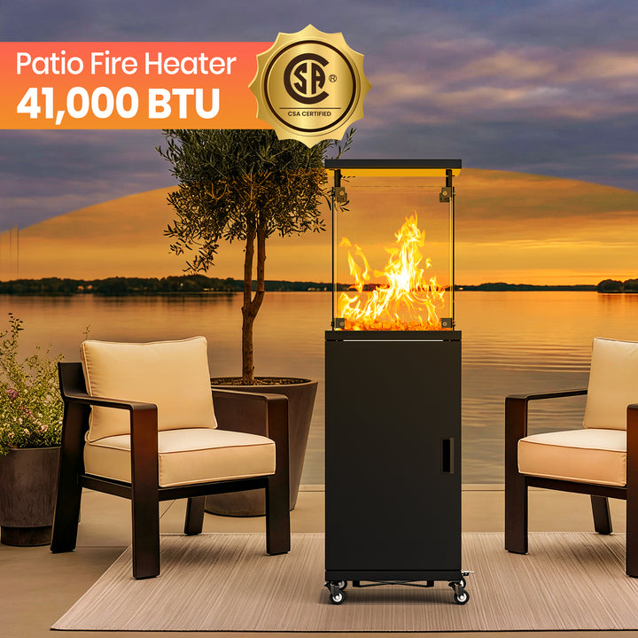 Pamapic 41000 BTU Propane Outdoor Heater with Lockable Wheels & Cover for Deck, Black