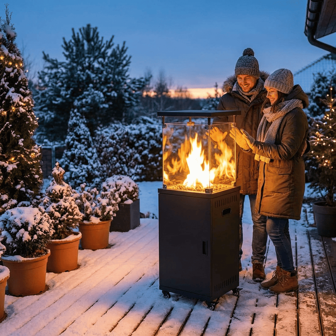 Pamapic 41000 BTU Propane Outdoor Heater with Lockable Wheels & Cover for Deck, Black