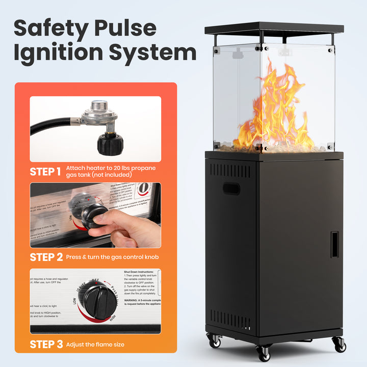 Pamapic 41000 BTU Propane Outdoor Heater with Lockable Wheels & Cover for Deck, Black