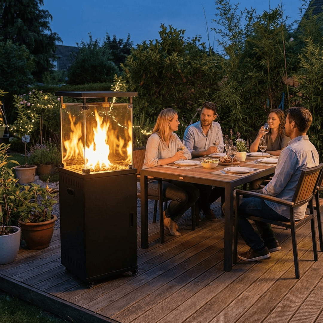 Pamapic 41000 BTU Propane Outdoor Heater with Lockable Wheels & Cover for Deck, Black