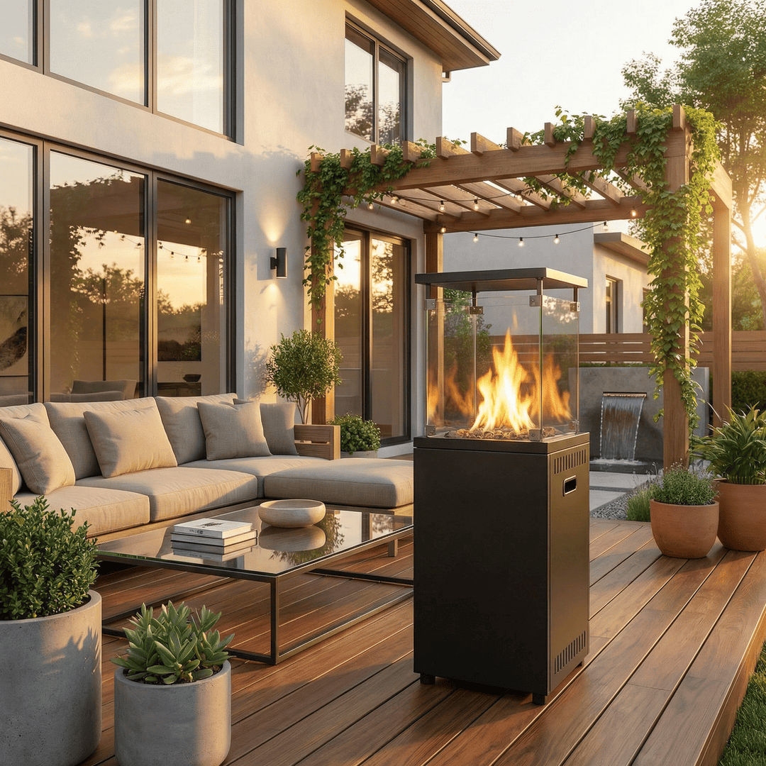 Pamapic 41000 BTU Propane Outdoor Heater with Lockable Wheels & Cover for Deck, Black