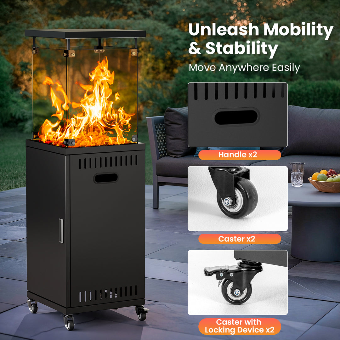Pamapic 41000 BTU Propane Outdoor Heater with Lockable Wheels & Cover for Deck, Black
