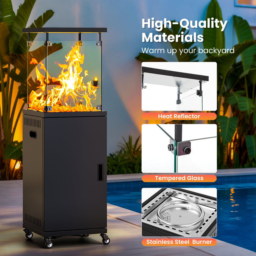 Pamapic 41000 BTU Propane Outdoor Heater with Lockable Wheels & Cover for Deck, Black