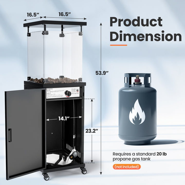 Pamapic 41000 BTU Propane Outdoor Heater with Lockable Wheels & Cover for Deck, Black