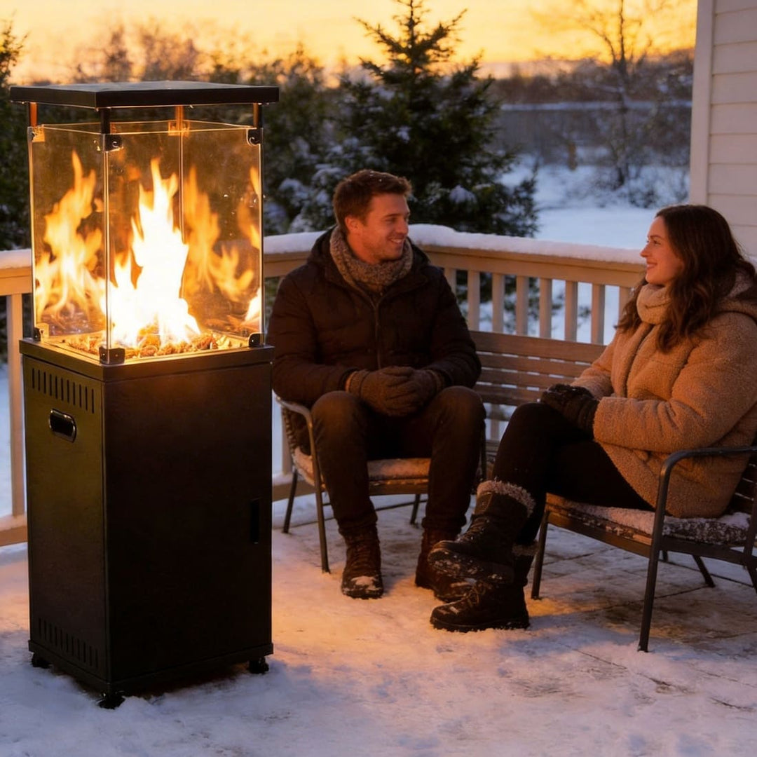 Pamapic 41000 BTU Propane Outdoor Heater with Lockable Wheels & Cover for Deck, Black