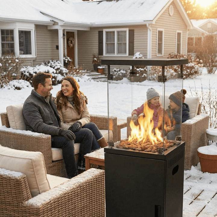 Pamapic 41000 BTU Propane Outdoor Heater with Lockable Wheels & Cover for Deck, Black