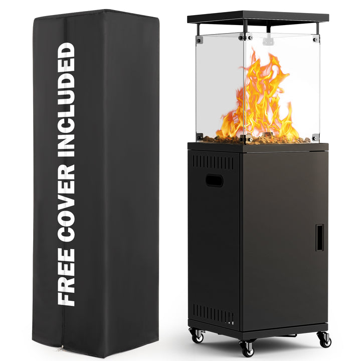 Pamapic 41000 BTU Propane Outdoor Heater with Lockable Wheels & Cover for Deck, Black