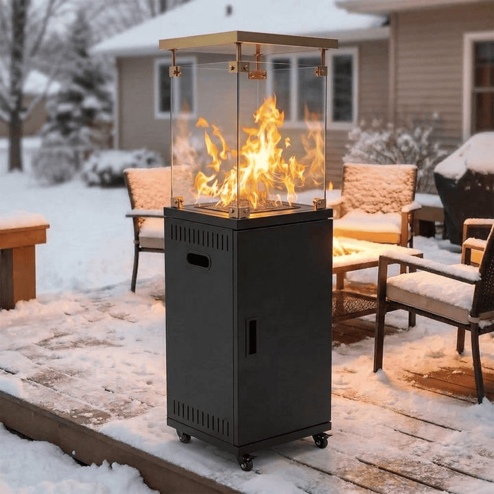 Pamapic 41000 BTU Propane Outdoor Heater with Lockable Wheels & Cover for Deck, Black