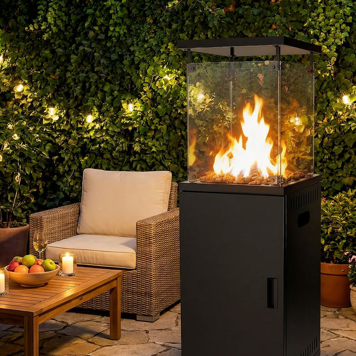 Pamapic 41000 BTU Propane Outdoor Heater with Lockable Wheels & Cover for Deck, Black