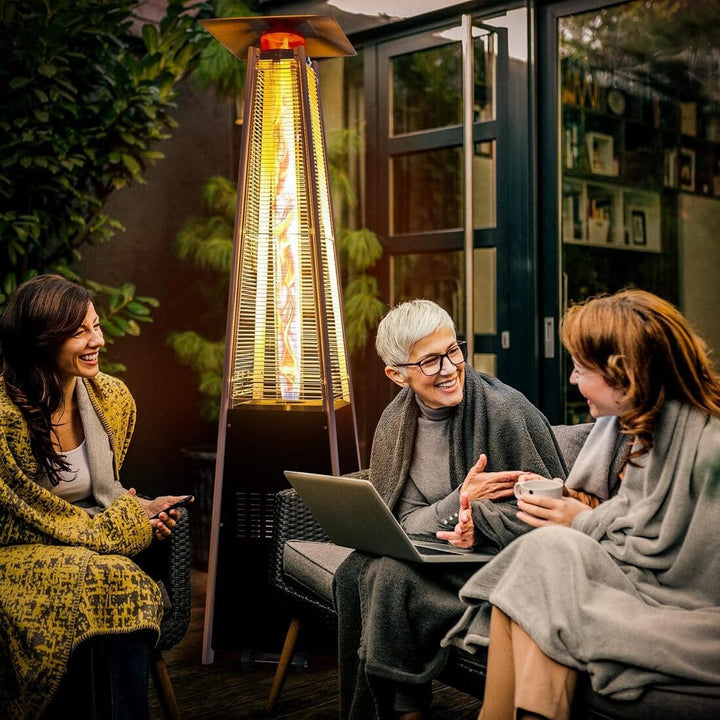 Pamapic 48,000 BTU Pyramid Flame Patio Propane Heater with Glass Tube & Cover - Commercial & Residential