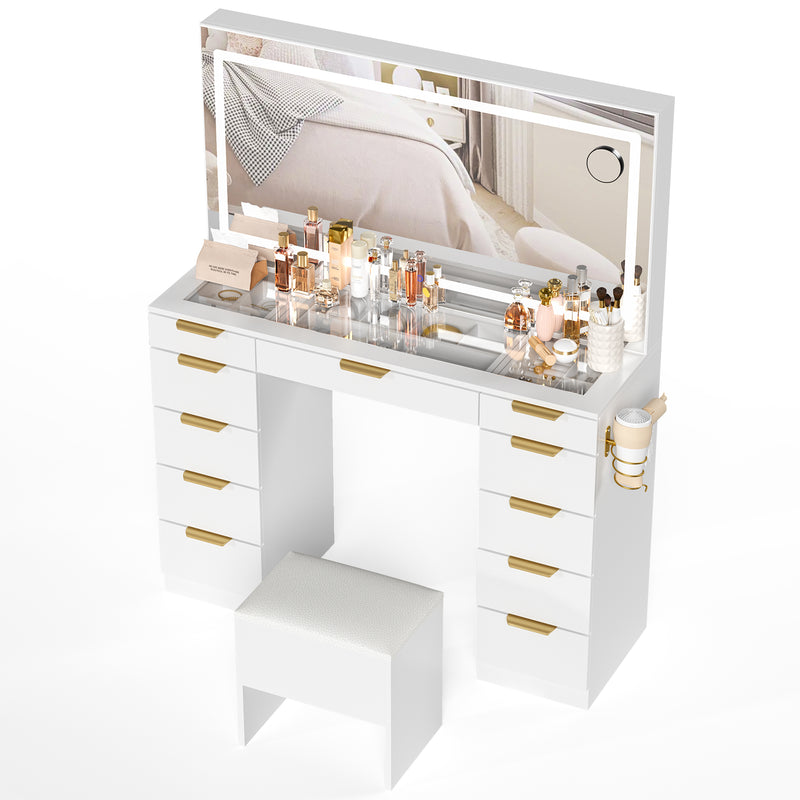 Pamapic 11 Drawers Vanity Desk with Golden Handles