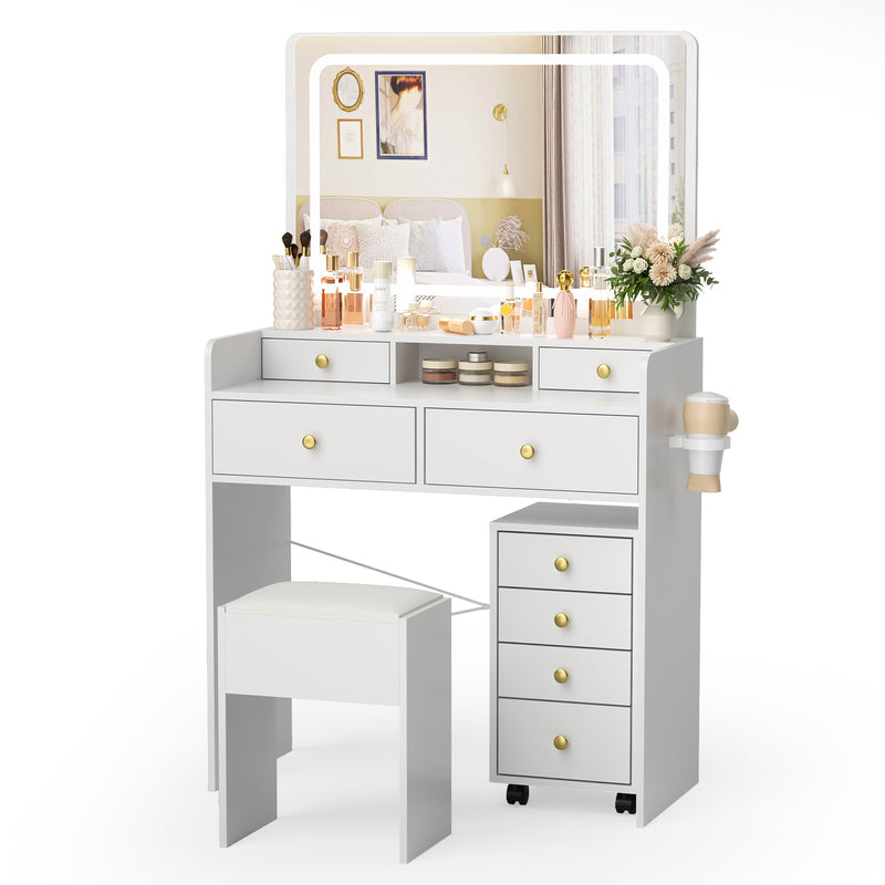 Pamapic 4 Drawers Vanity Desk with Movable Table