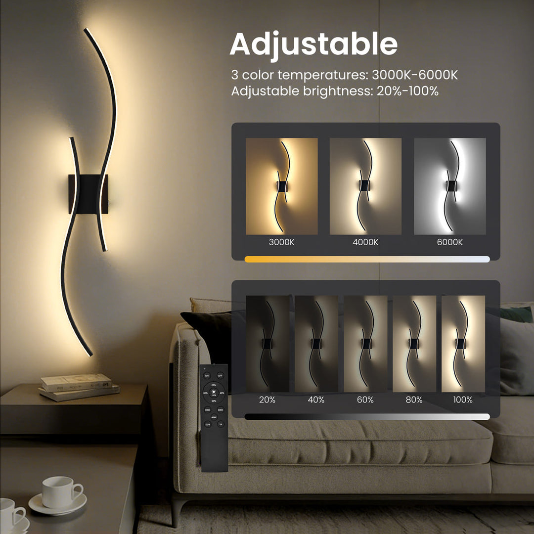 Black Cordless S-Shaped Wall Sconces, Set of 2, 31.5"