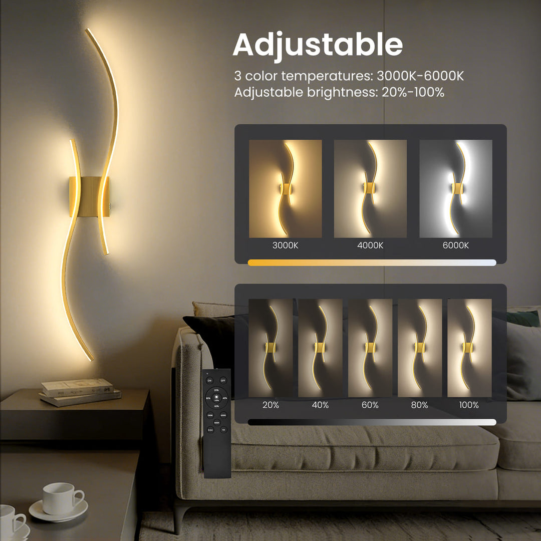 Gold Cordless S-Shaped Wall Sconces, Set of 2, 31.5"