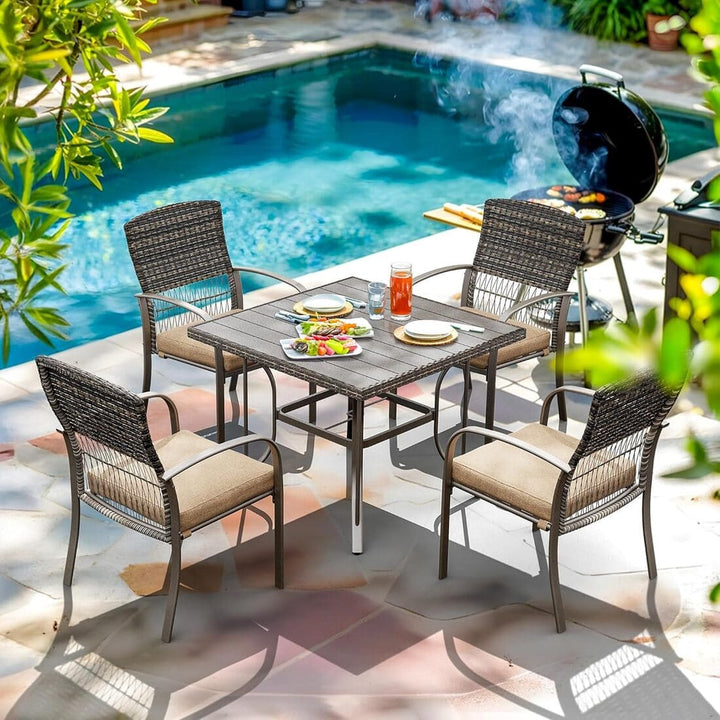 Pamapic Outdoor Dining Sets for 4 with Iron Frame &  Rattan Backrest