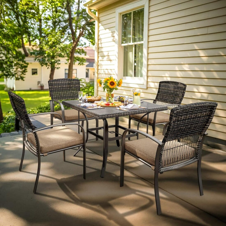 Pamapic Outdoor Dining Sets for 4 with Iron Frame &  Rattan Backrest