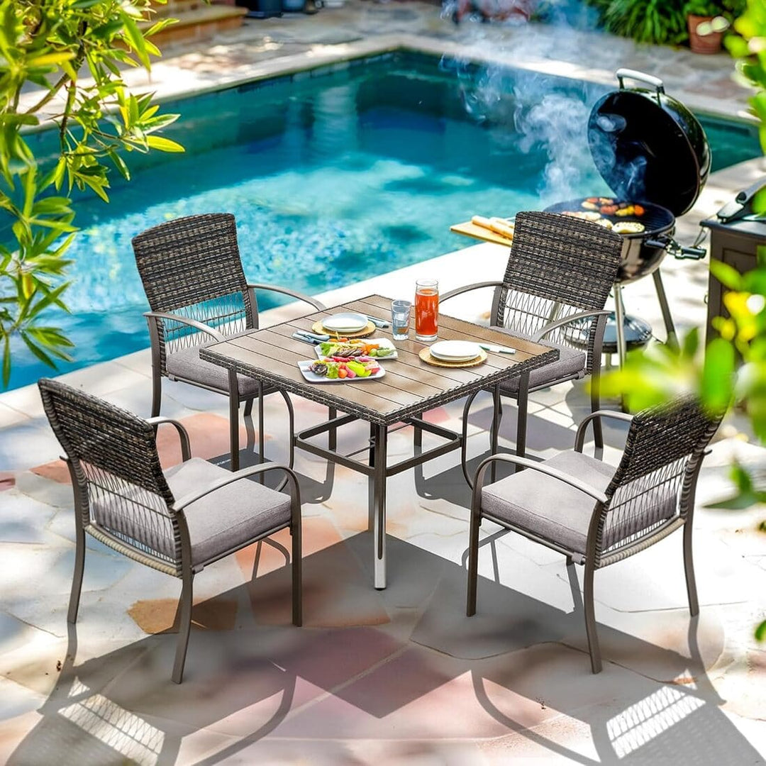 Pamapic Outdoor Dining Sets for 4 with Iron Frame &  Rattan Backrest