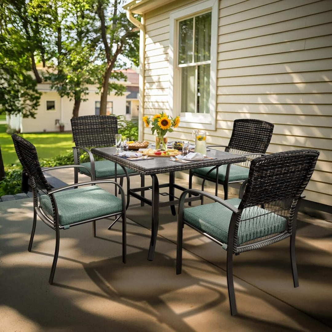 Pamapic Outdoor Dining Sets for 4 with Iron Frame &  Rattan Backrest