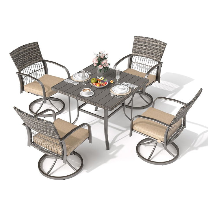 Weave Outdoor Dining Set, 5-Piece, Full Swivel