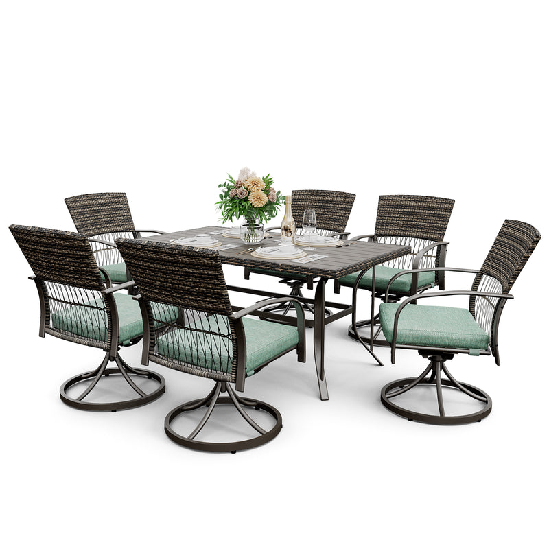 Pamapic Dining Table with 6 Swivel Chairs (7 Pieces)