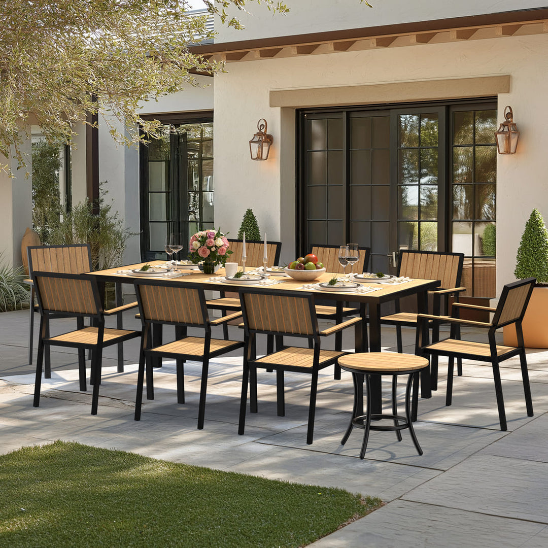 Pamapic Aluminum and Plastic-Wood Outdoor Dining Table Set