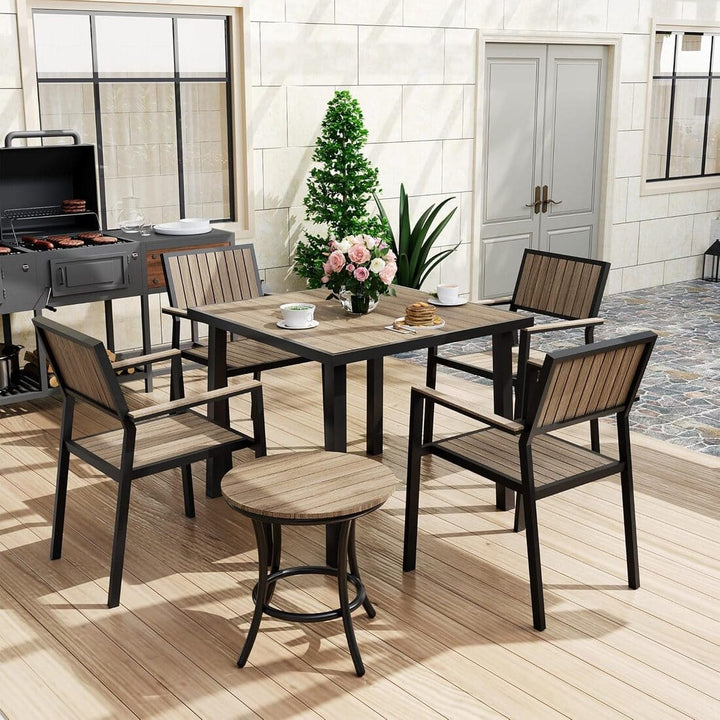 Pamapic Aluminum and Plastic-Wood Outdoor Dining Table Set (8 Pieces)