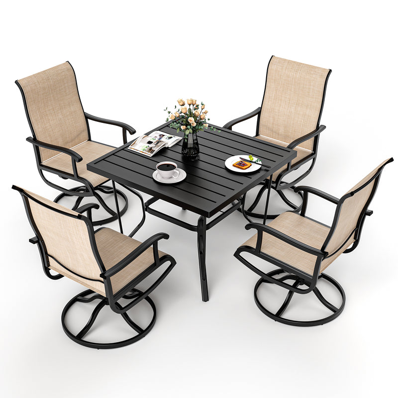 Pamapic Textilene Outdoor Dining Table with 4 Swivel Chairs (5 Pieces)