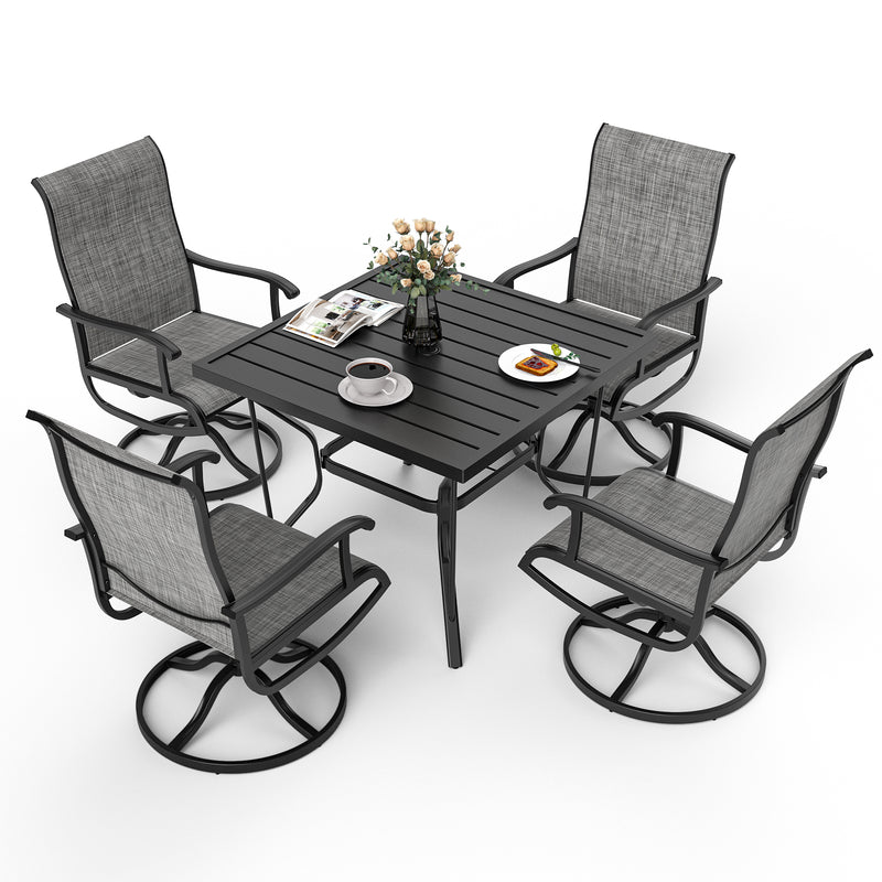 Pamapic Textilene Outdoor Dining Table with 4 Swivel Chairs (5 Pieces)