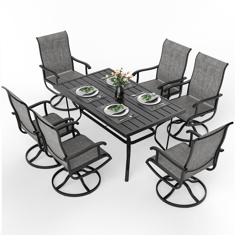 Pamapic Textilene Dining Table with 6 Swivel Chairs (7 Pieces)