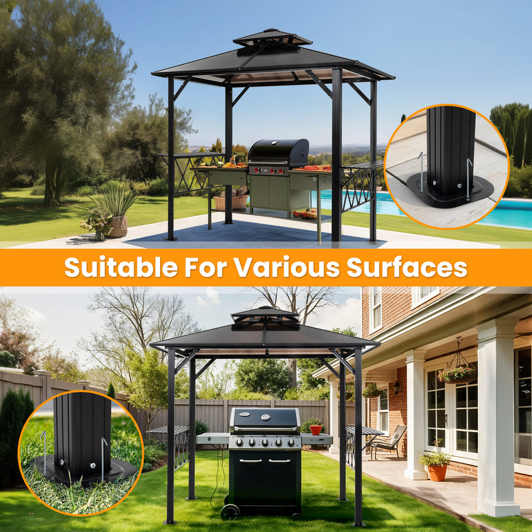 Pamapic Hardtop Grill Gazebo Canopy with 2-Tier Roof and Shelves