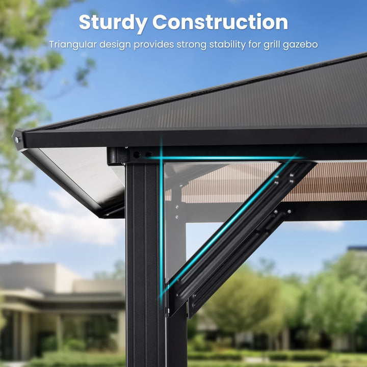 Pamapic Hardtop Grill Gazebo Canopy with 2-Tier Roof and Shelves