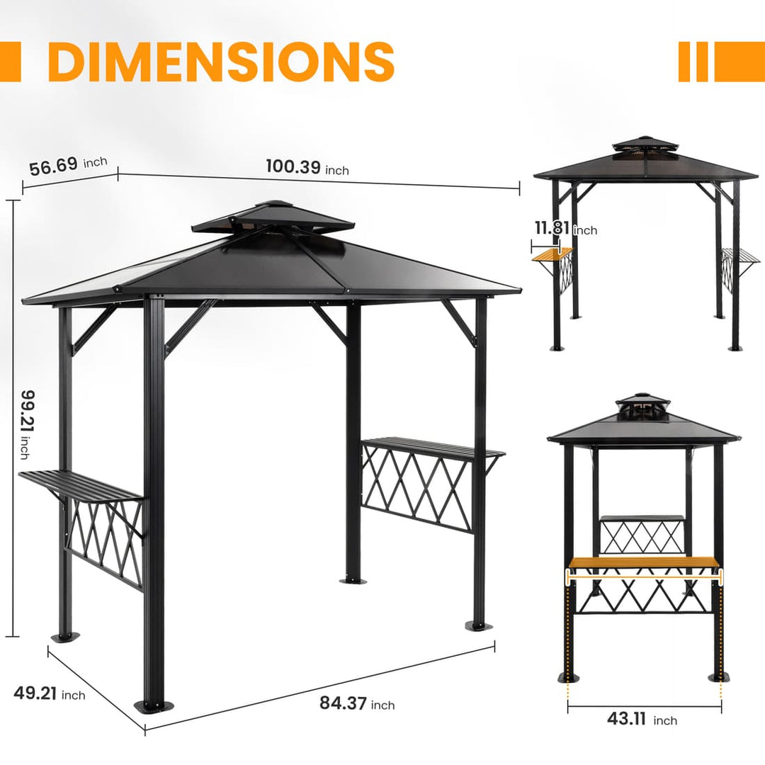 Pamapic Hardtop Grill Gazebo Canopy with 2-Tier Roof and Shelves