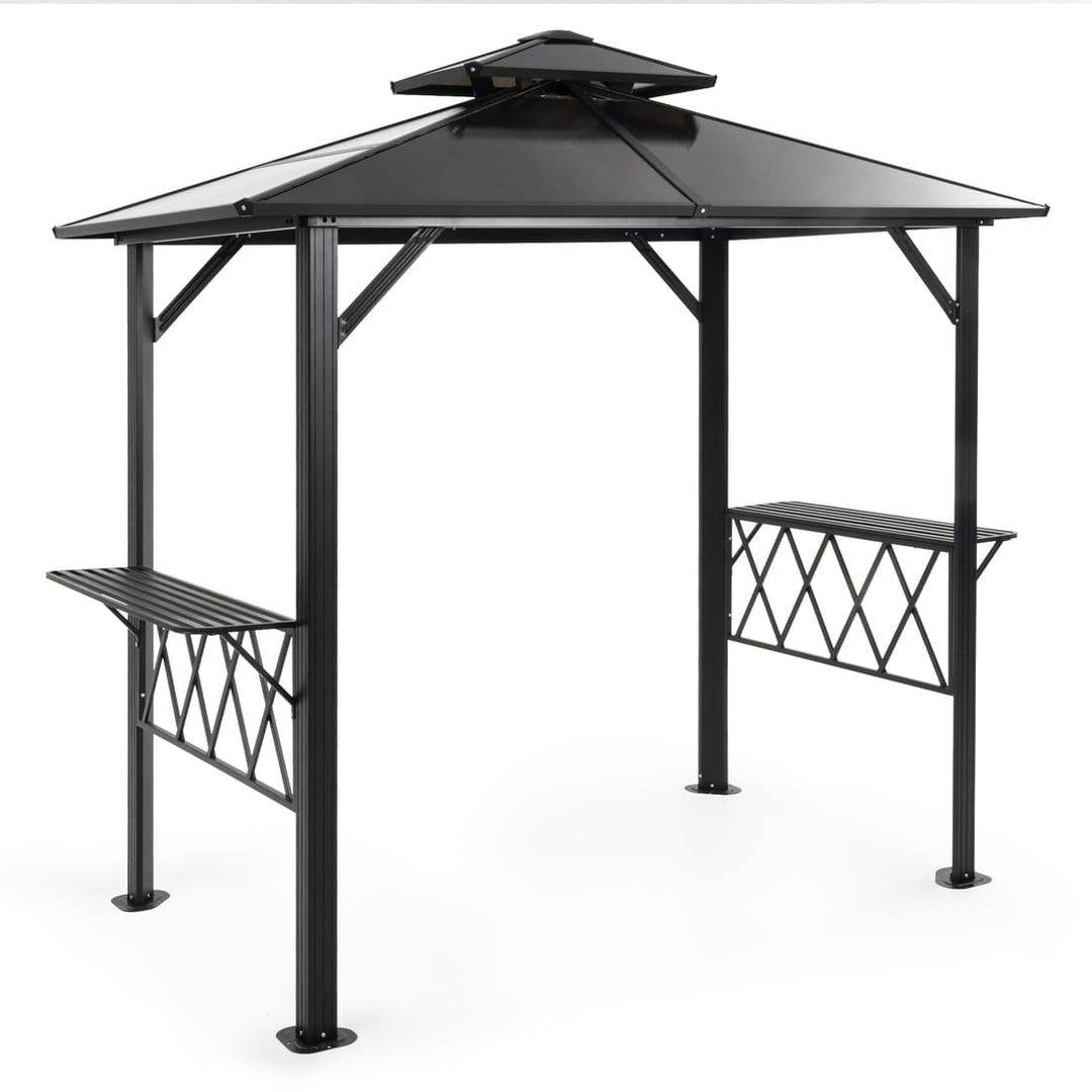 Pamapic Hardtop Grill Gazebo Canopy with 2-Tier Roof and Shelves
