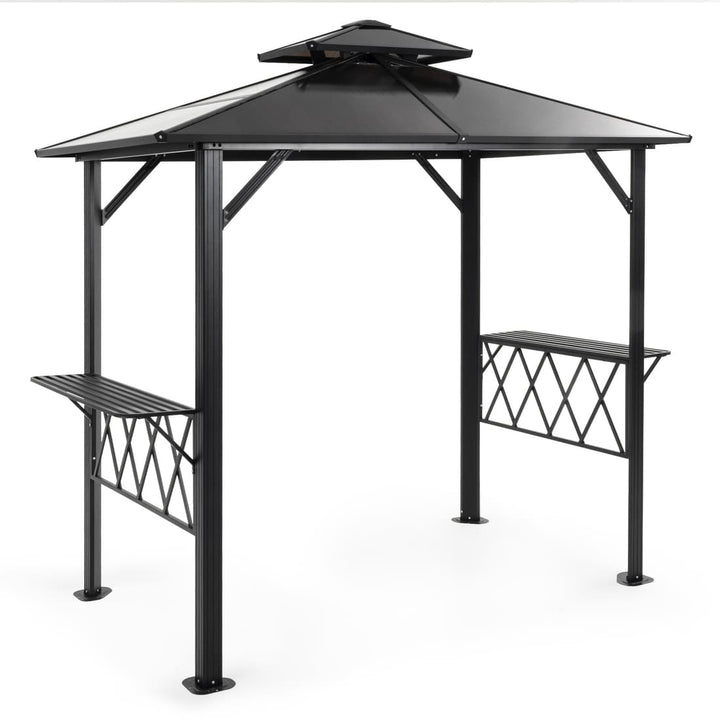 Pamapic Hardtop Grill Gazebo Canopy with 2-Tier Roof and Shelves