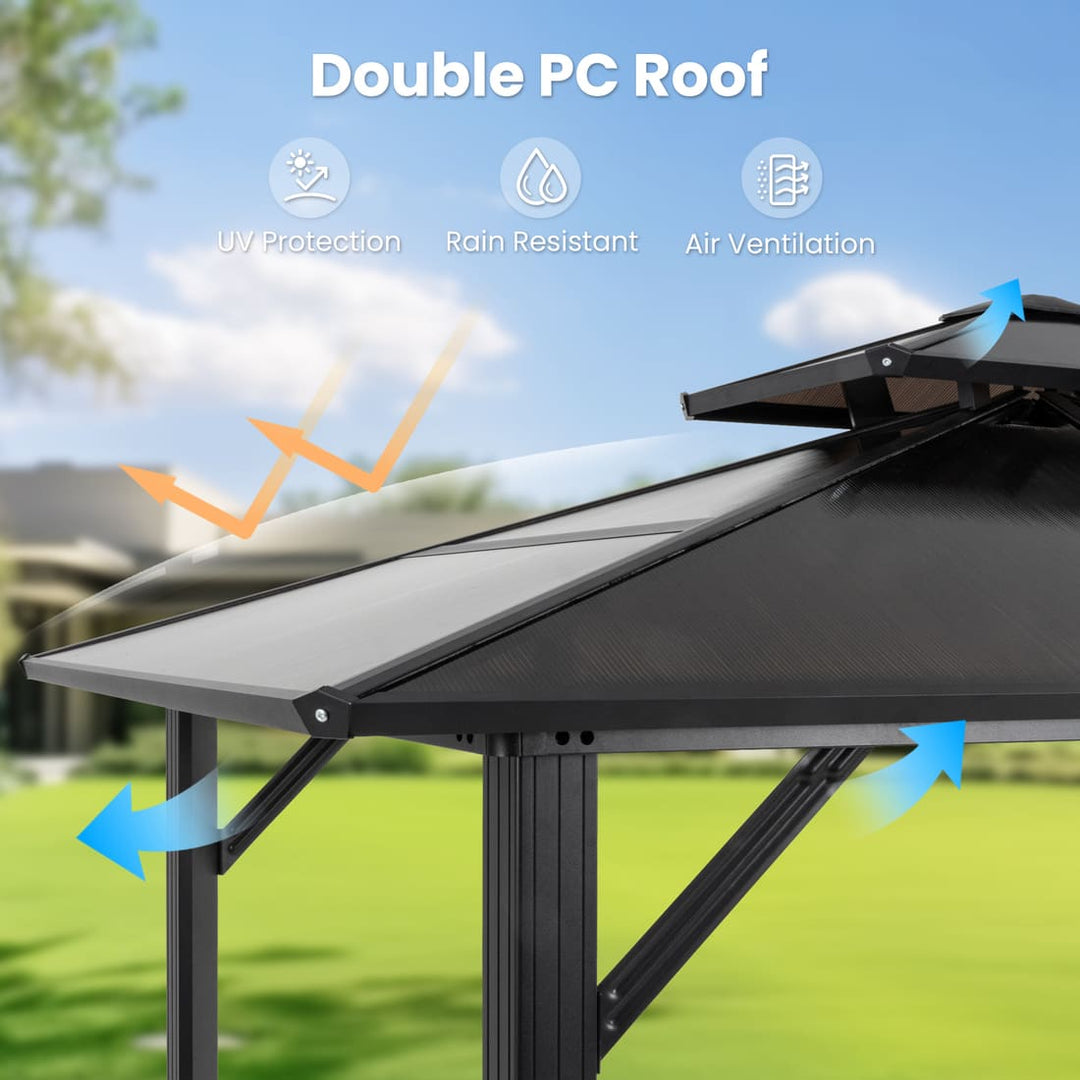 Pamapic Hardtop Grill Gazebo Canopy with 2-Tier Roof and Shelves