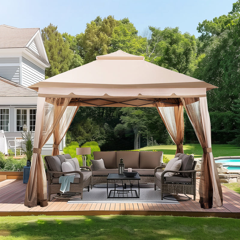 Pamapic 11x11 Outdoor Pop up Gazebo for Patios Canopy for Shade and Rain with Mosquito Netting