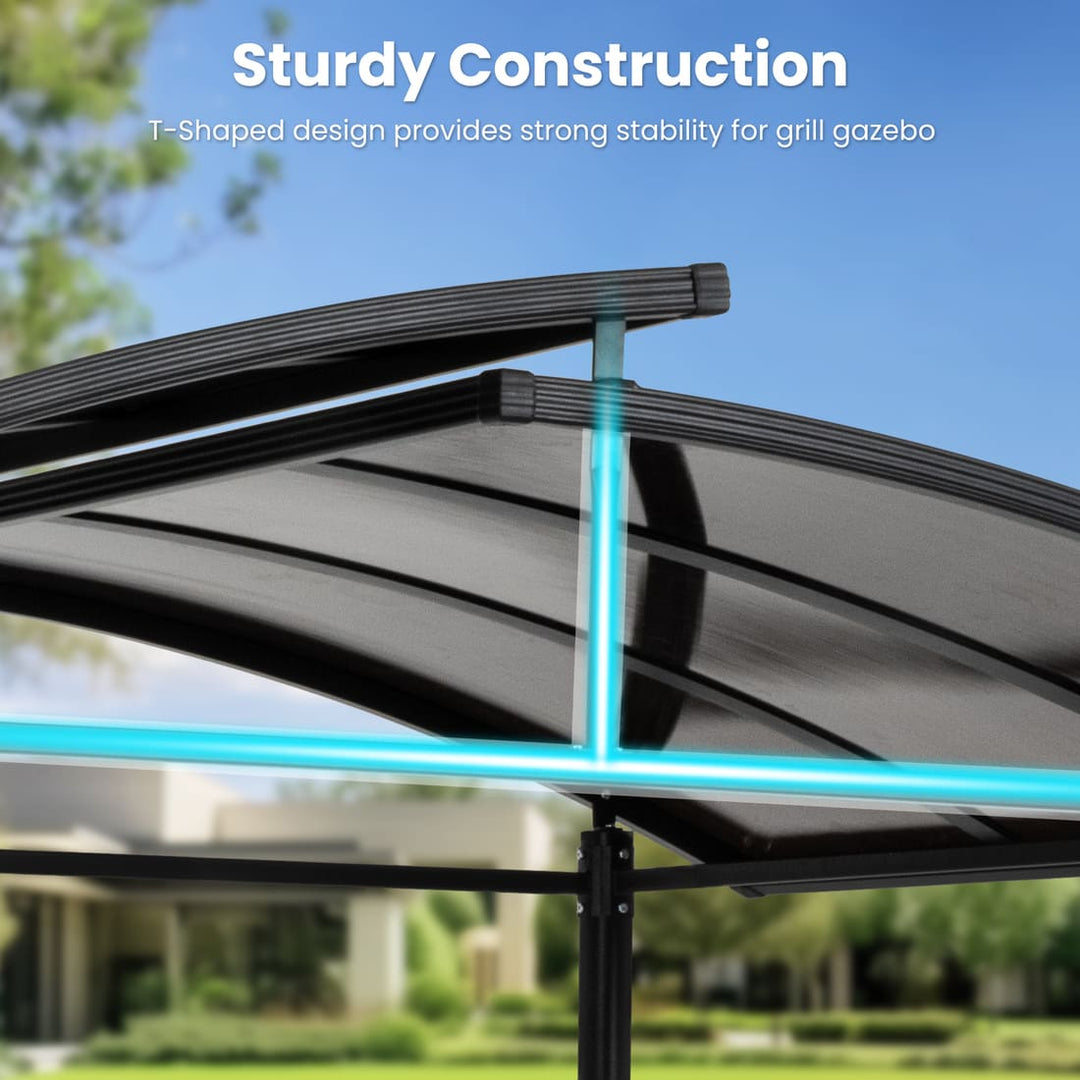 Pamapic Hardtop Grill Gazebo Canopy with 2-Tier Roof and Shelves