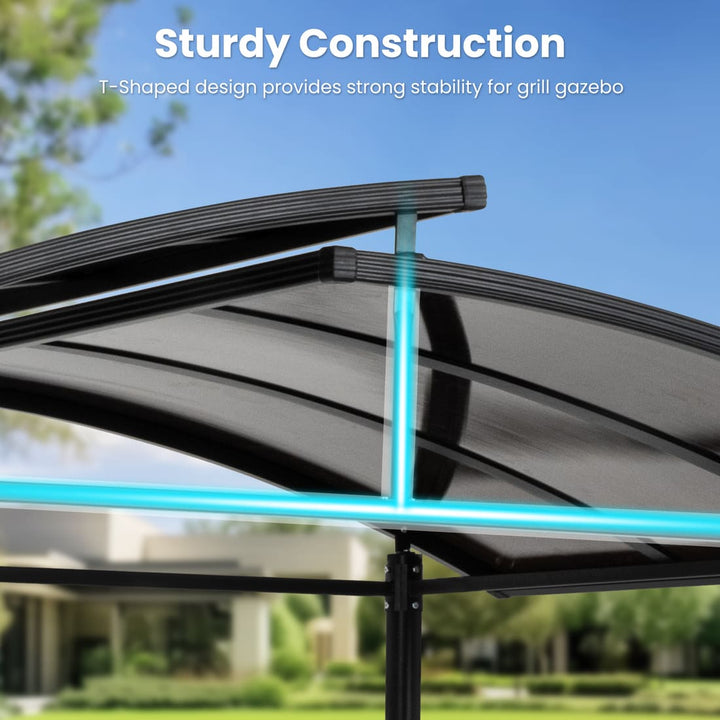 Pamapic Hardtop Grill Gazebo Canopy with 2-Tier Roof and Shelves