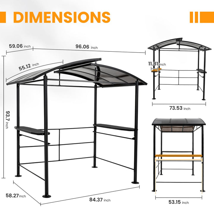 Pamapic Hardtop Grill Gazebo Canopy with 2-Tier Roof and Shelves