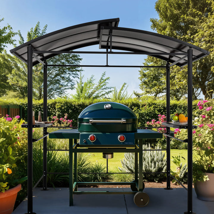 Pamapic Hardtop Grill Gazebo Canopy with 2-Tier Roof and Shelves
